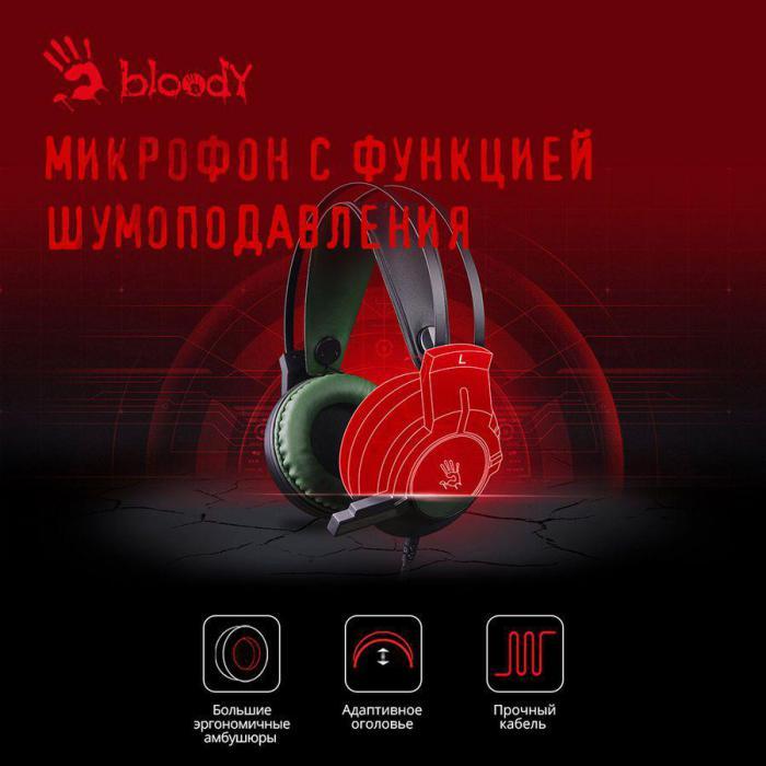 Гарнитура игровая A4TECH Bloody J450, для компьютера, мониторные, проводные, черный / зеленый - фото 5 - id-p200509137