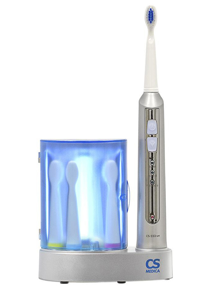 Электрическая звуковая зубная щетка CS Medica CS-233-UV с зарядным устройством и УФ-дезинфектором - фото 1 - id-p201072442