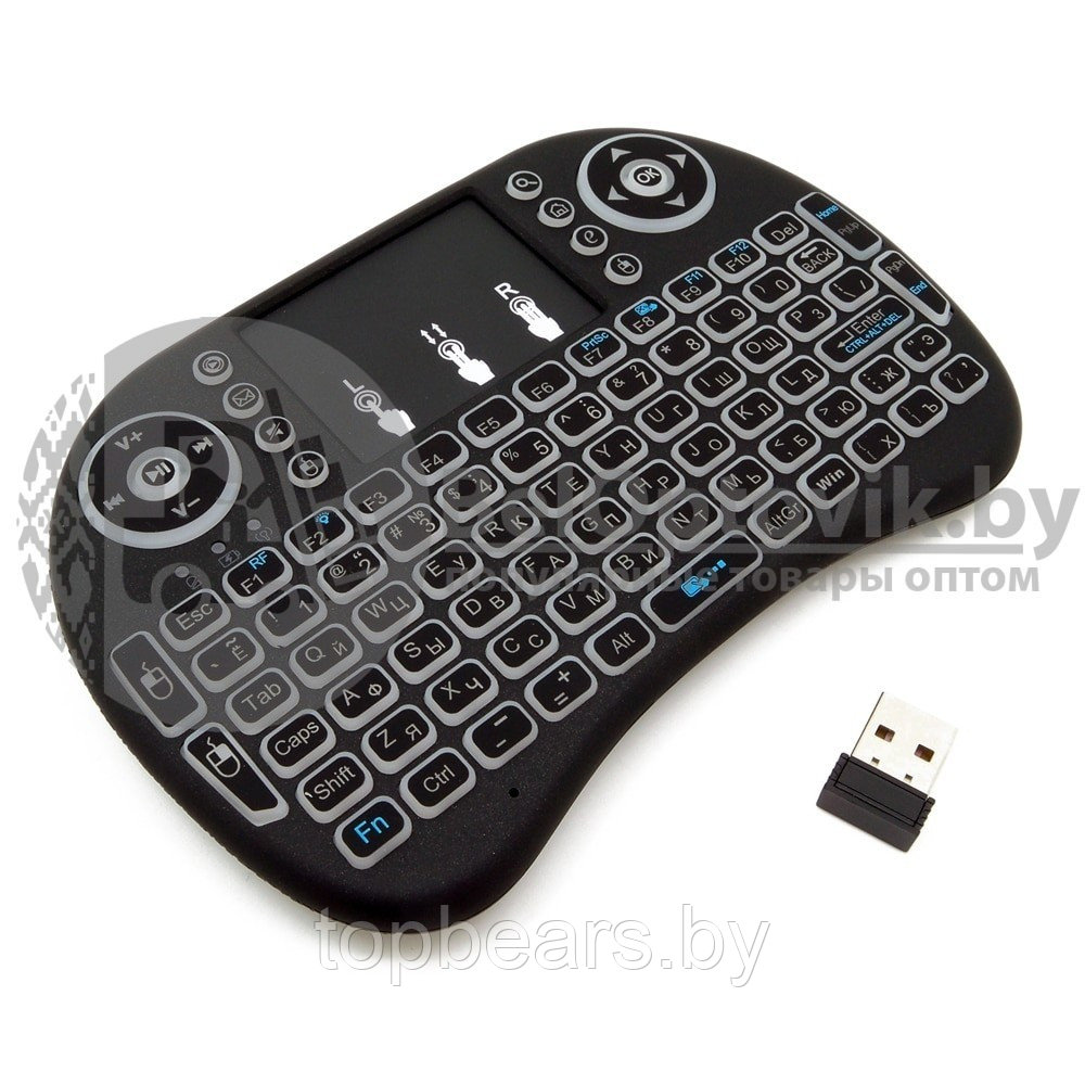 Беспроводная USB клавиатура джойстик с тачпадом для TV Mini Keyboard (клавиатура на рус и англ - фото 9 - id-p201203142