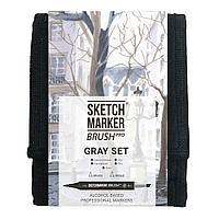 Набор маркеров перманентных двусторонних "Sketchmarker BRUSH Gray Set", 12 шт.