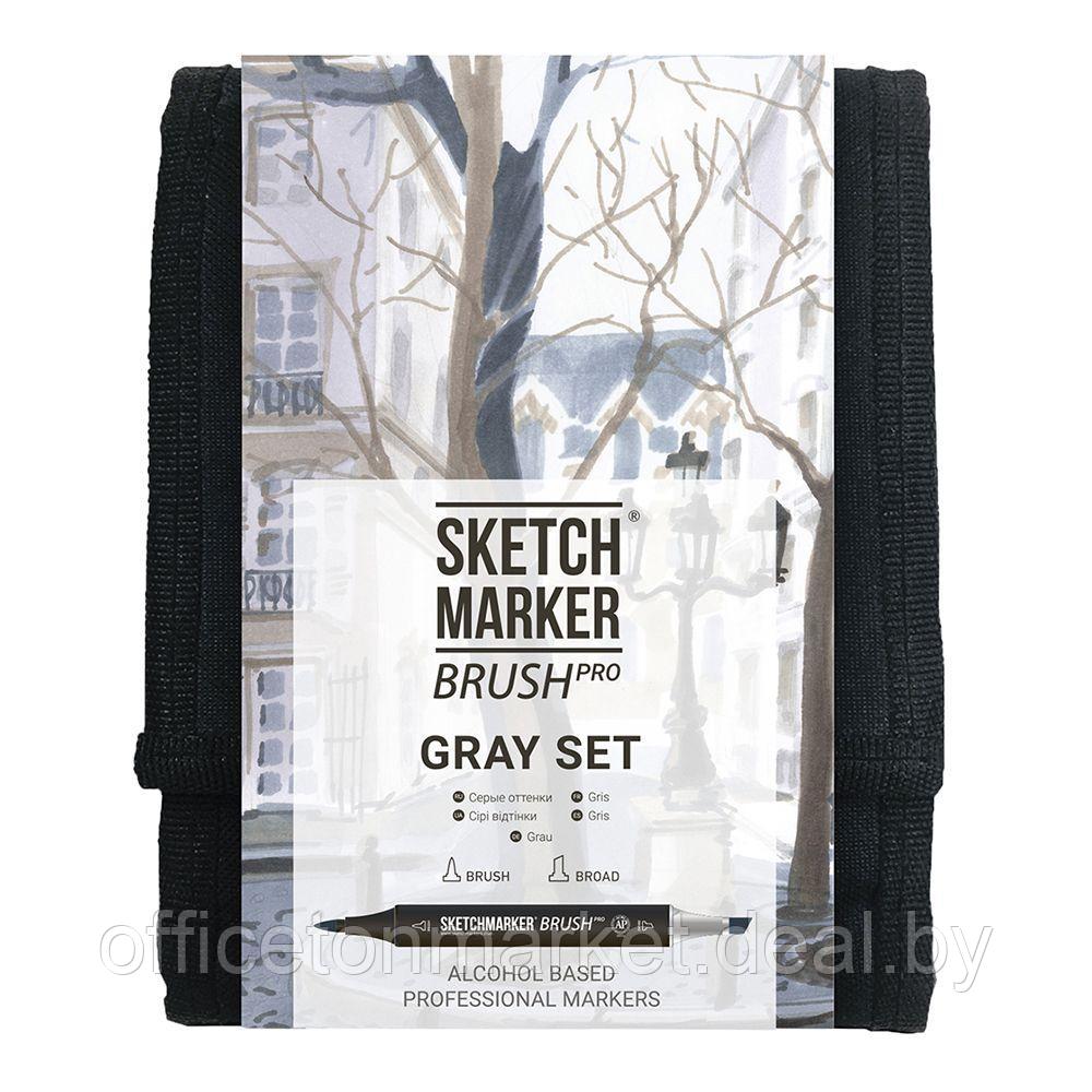 Набор маркеров перманентных двусторонних "Sketchmarker BRUSH Gray Set", 12 шт. - фото 1 - id-p201171394