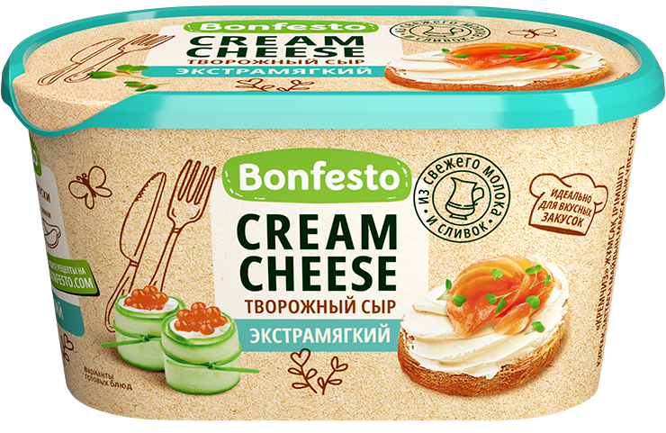 Сыр творожный "Кремчиз" с массовой долей жира в сухом веществе 70 %, 400 г, (Bonfesto) - фото 1 - id-p201209395