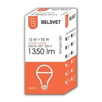 Лампа Белсвет LED-M A65 15W 3000 K E27 К