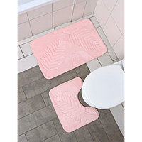 Набор ковриков для ванной и туалета Доляна «Тропики», 2 шт: 40×50, 50×80 см, цвет розовый