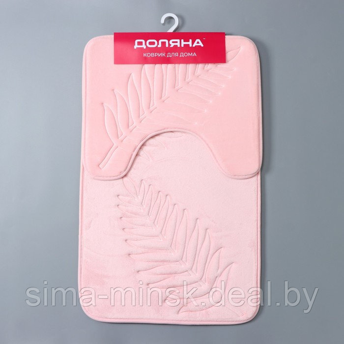 Набор ковриков для ванной и туалета Доляна «Тропики», 2 шт: 40×50, 50×80 см, цвет розовый - фото 4 - id-p201266860