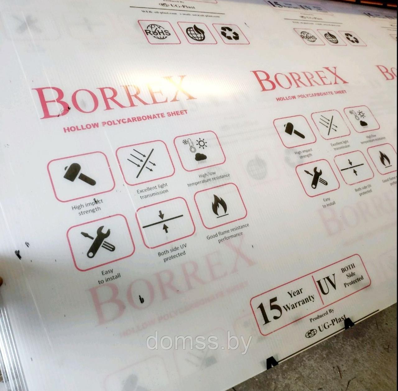 Поликарбонат сотовый усиленный 4 мм прозрачный «BORREX» 0,8кг/м2 лист 2100х6000мм - фото 7 - id-p95483946