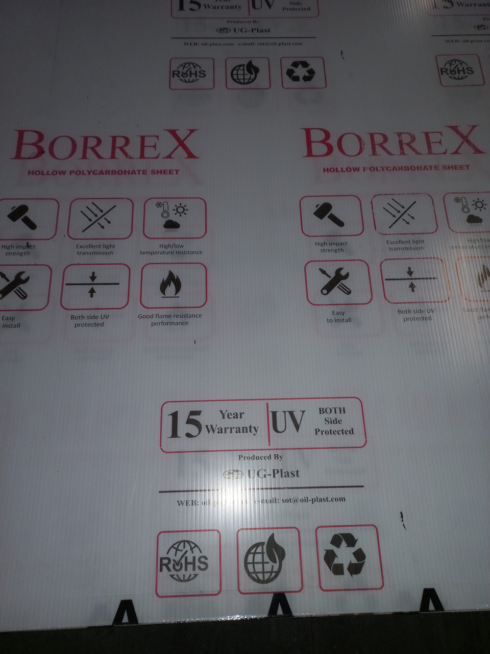 Поликарбонат сотовый 4 мм прозрачный BORREX, 0,8 кг/м2