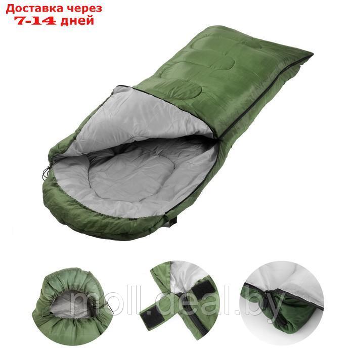 Спальный мешок туристический, 220 х 75 см, до -20 градусов, 600 г/м2, зеленый - фото 2 - id-p201242790
