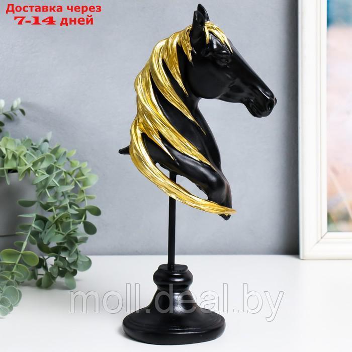 Сувенир полистоун бюст "Голова коня" чёрный с золотом 10х11х31,5 см - фото 1 - id-p201245786