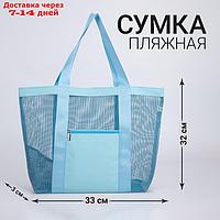 Сумка-шоппер пляжная , 33*32*11 см, с сеткой, цвет голубой