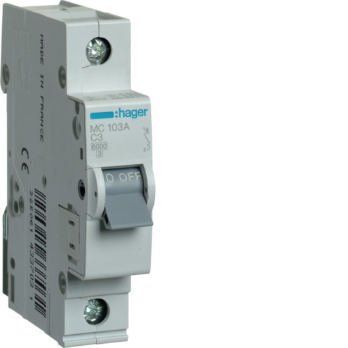 Hager MCN 1P 3A, тип С, 6kA, 1М Автоматический выключатель - фото 1 - id-p201282111