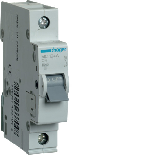 Hager MCN 1P 4A, тип С, 6kA, 1М Автоматический выключатель - фото 1 - id-p201282112