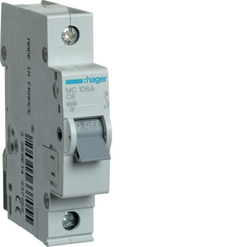 Hager MCN 1P 6A, тип С, 6kA, 1М Автоматический выключатель - фото 1 - id-p201282113