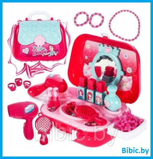 Детский игровой набор для девочек юная красавица 008-933A, сумочка, фен, расчёска, духи, помады, браслеты - фото 1 - id-p201282348