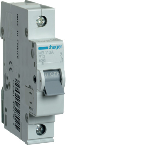Hager MBN 1P 13A, тип B, 6кА, 1М Автоматический выключатель - фото 1 - id-p201282216