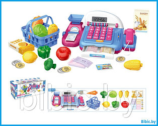 Детский игровой набор касса 8354A для девочек, свет, звук, кассовый аппарат, чек, сканер, калькулятор, весы