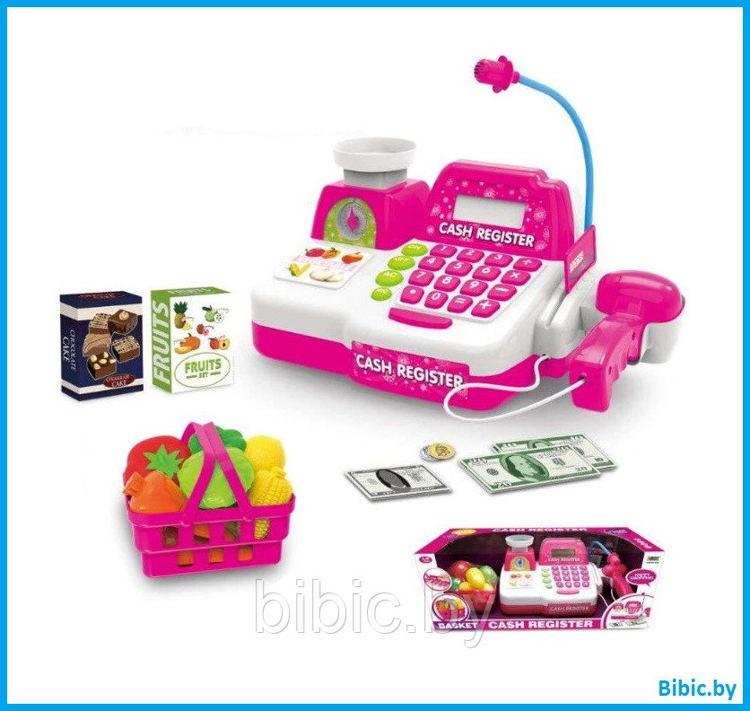 Детский игровой набор касса 8343 для девочек, микрофон, кассовый аппарат, сканер, калькулятор, весы - фото 1 - id-p201284810