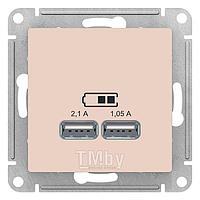 USB розетка, 5В, 1 порт x 2,1 А, 2 порта х 1,05 А, механизм, БЕЖЕВЫЙ ATLASDESIGN Schneider Electric ATN000233