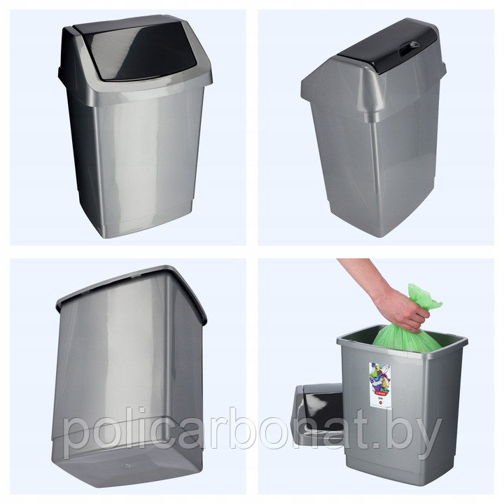 Урна для мусора Swing bin 15L, Серебристый/ графитовый - фото 7 - id-p201285657