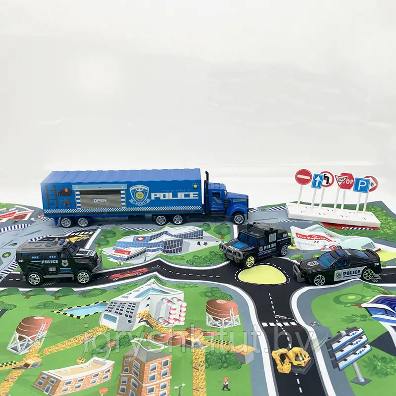 Игровой набор "Полиция", дорога, машинки, автовоз, знаки - фото 2 - id-p201299028