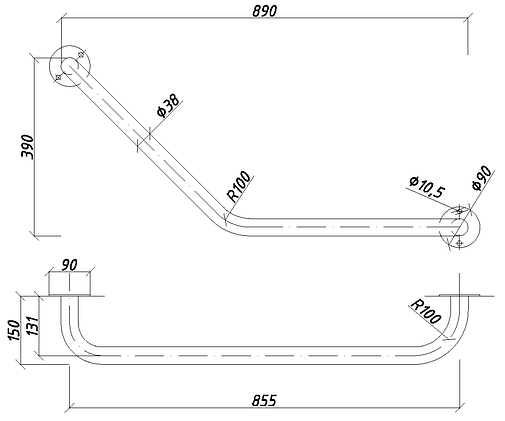 Поручень угловой (135˚) (левый/правый), фото 2