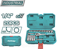 Набор головок 1/4" с трещоткой 20шт. материал CR-V, кейс TOTAL THT141201