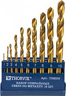 TDBS10 Набор спиральных сверл по металлу HSS TiN в пластиковом кейсе, d1.0-10.0 мм, 10 пр.