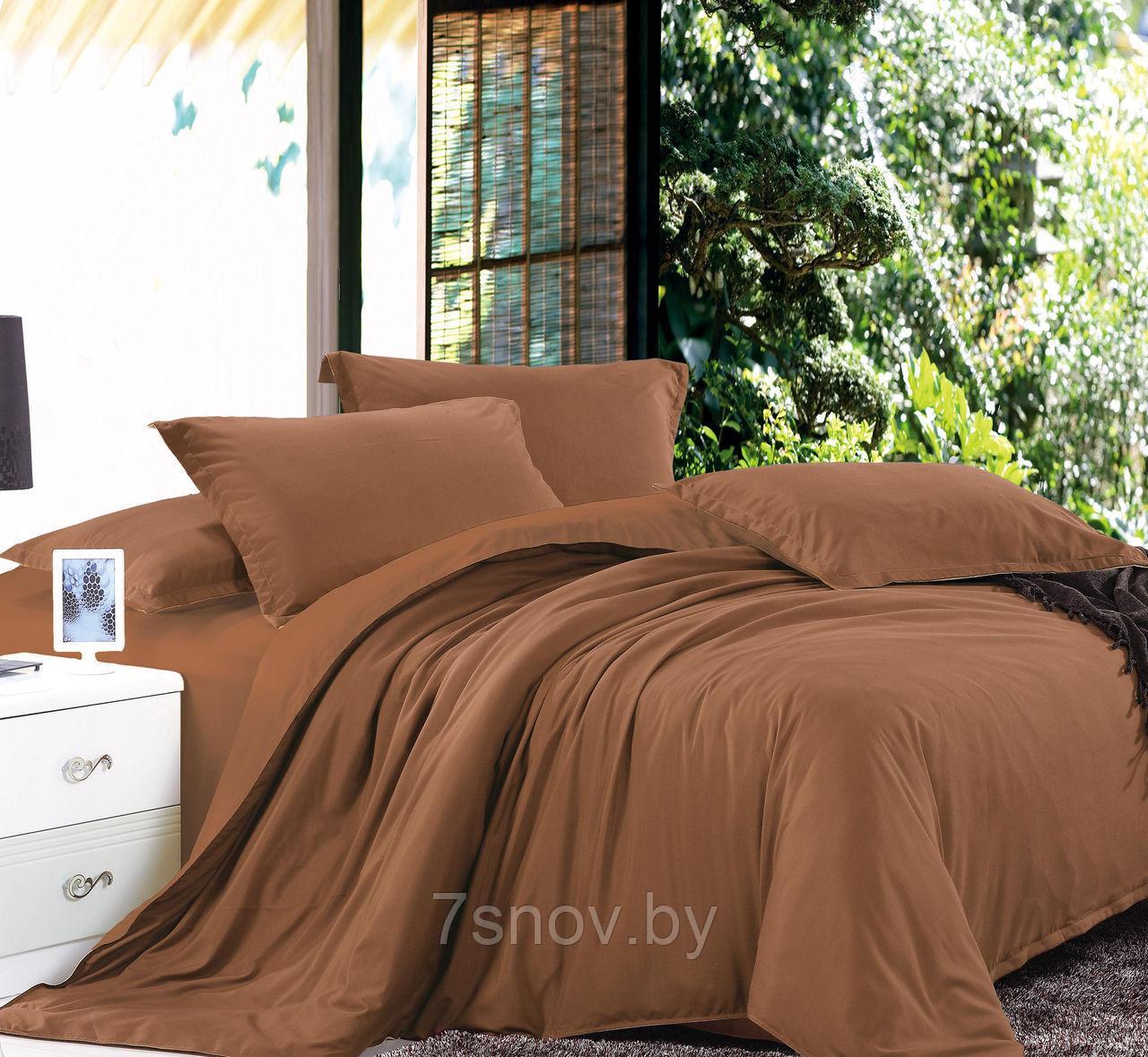 Простыня из сатина на резинке 140х200 цвет шоколад