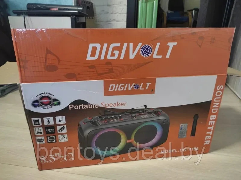 Портативная колонка DIGIVOLT DG-1108 с беспроводным микрофоном для караоке LED подсветка - фото 6 - id-p201415289
