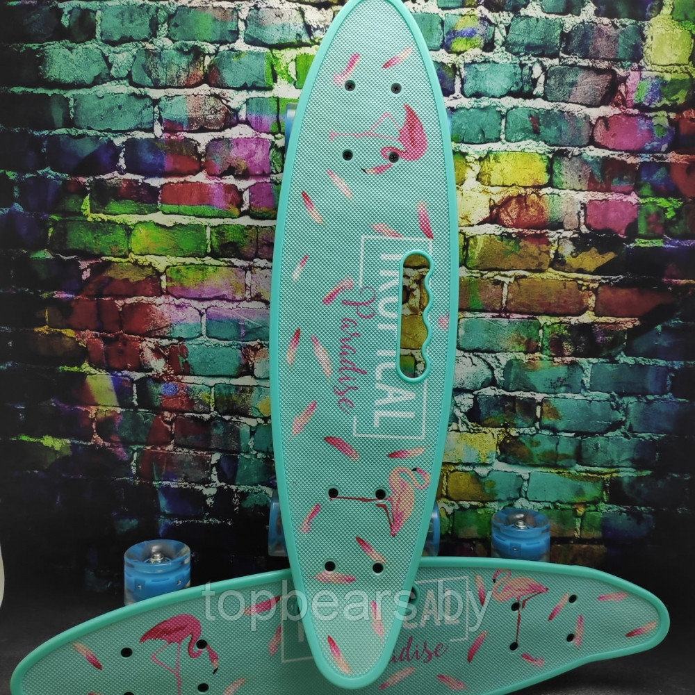Скейтборд пенни Борд для детей 58x16см с ручкой для удобной переноски, светящиеся прозрачные колеса 55 мм Халк - фото 8 - id-p179743950