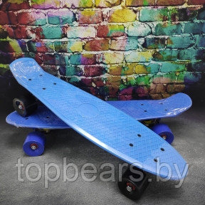 Скейт Пенни Борд (Penny Board) однотонный, матовые колеса 2 дюйма (цвет микс), до 60 кг.  Голубой
