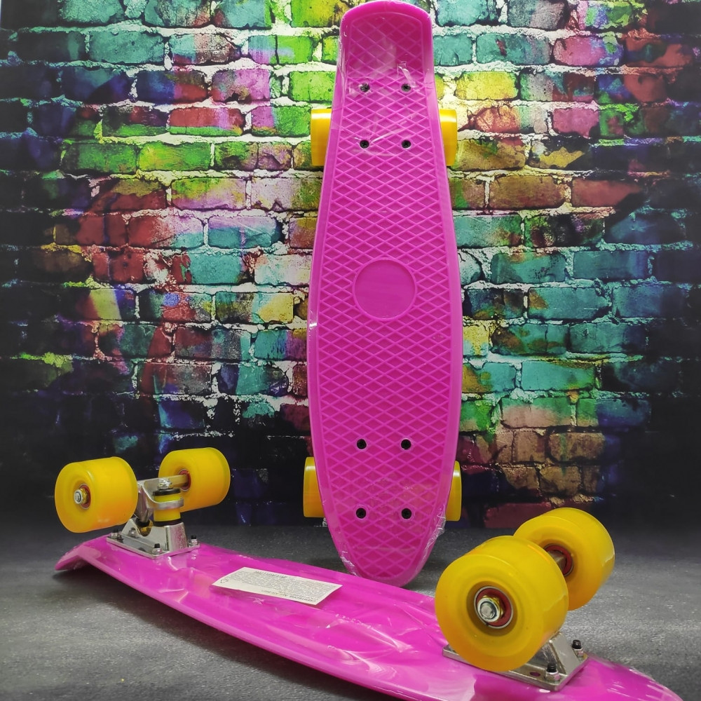 Скейтборд Пенни Борд (Penny Board) однотонный, матовые колеса 2 дюйма (цвет микс), до 60 кг. Розовый - фото 3 - id-p93847275