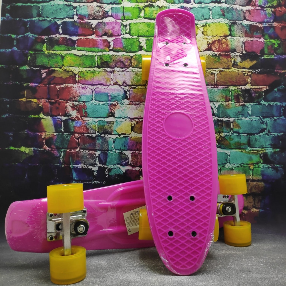 Скейтборд Пенни Борд (Penny Board) однотонный, матовые колеса 2 дюйма (цвет микс), до 60 кг. Розовый - фото 7 - id-p93847275