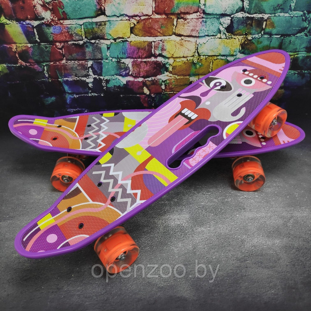 Скейтборд пенни Борд для детей 58x16см с ручкой для удобной переноски, светящиеся прозрачные колеса 55 мм Кинг - фото 10 - id-p138005182
