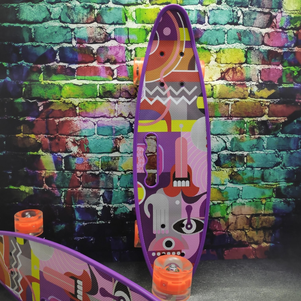 Скейтборд пенни Борд для детей 58x16см с ручкой для удобной переноски, светящиеся прозрачные колеса 55 мм Кинг - фото 4 - id-p153787682