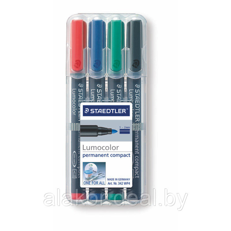 Набор маркер перманентных STAEDTLER Lumocolor 342 WP4, 4 цвета, 1-2мм - фото 1 - id-p201434739