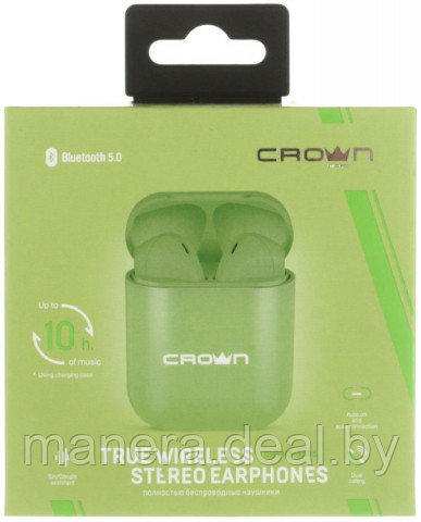 Наушники беспроводные Crown CMTWS-5005, зеленые - фото 2 - id-p137156441