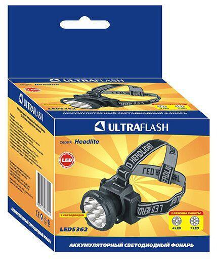 Фонарь налобный аккумуляторный светодиодный ULTRAFLASH LED5362 черный - фото 3 - id-p201250529