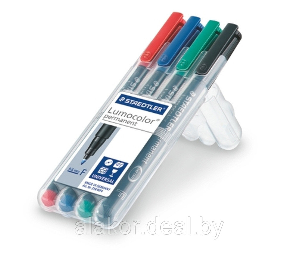 Набор маркеров перманентных STAEDTLER Lumocolor 317 WP4, M, 4 цвета, 1мм - фото 2 - id-p201454392