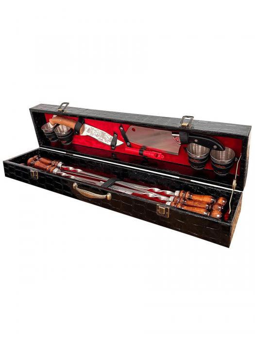 Шашлычный набор шампуров с деревянной ручкой подарочный VS22 мужской для шашлыка мангала пикника - фото 4 - id-p201460134