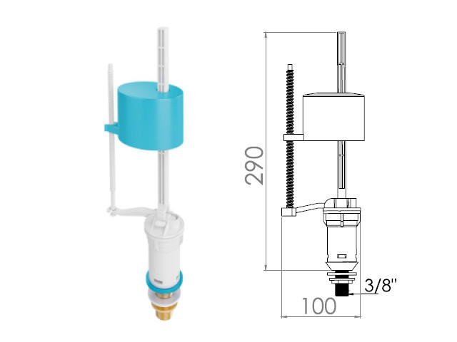 Поплавочный клапан нижней подачи воды, 3/8 - 1/2, лат. резьба, NOVA - фото 1 - id-p201462516