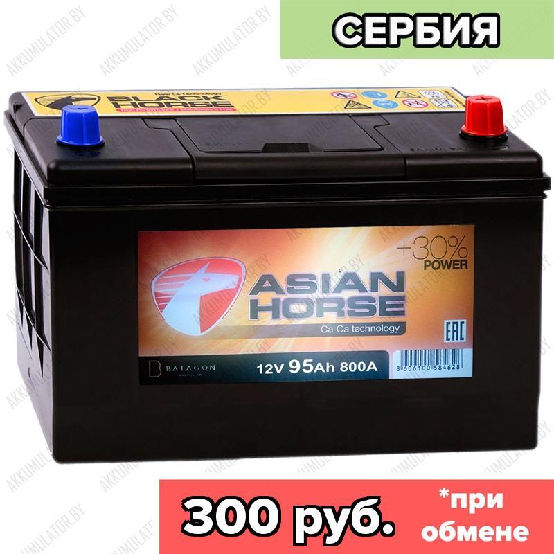 Аккумулятор Asian Horse 95 R / 95Ah / 800А / Обратная полярность / 306 x 173 x 200 (220)