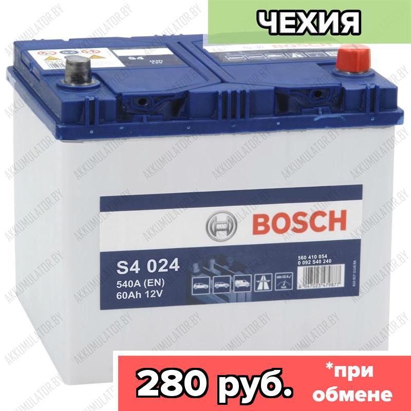 Аккумулятор Bosch S4 024 / [560 410 054] / 60Ah JIS / 540А / Asia / Обратная полярность / 232 x 173 x 200