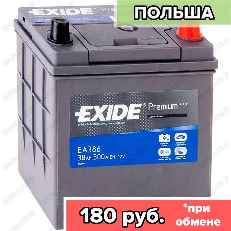 Аккумулятор Exide Premium EA386 / 38Ah / 300А / Asia / Обратная полярность / 187 x 127 x 200 (220)