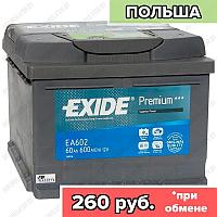 Аккумулятор Exide Premium EA602 / Низкий / 60Ah / 600А / Обратная полярность / 242 x 175 x 175