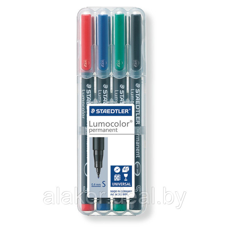Набор маркеров перманентных STAEDTLER Lumocolor 313 WP4, S, 4 цвета, 0.4мм - фото 1 - id-p201466957