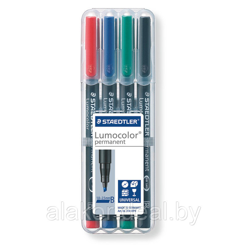Набор маркеров перманентных STAEDTLER Lumocolor 314 WP4, B, 4 цвета, 1-2.5мм - фото 1 - id-p201466958
