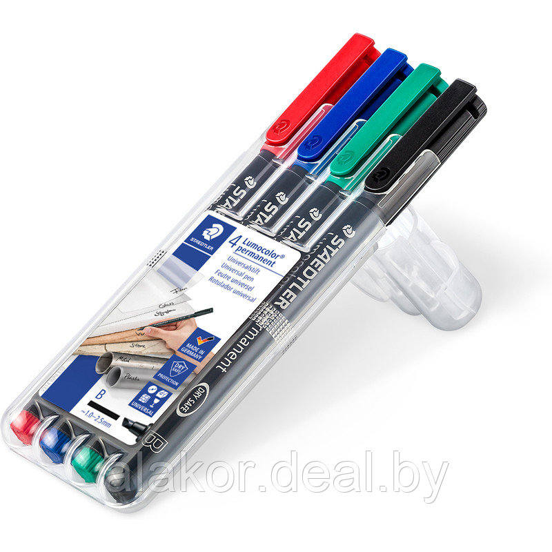 Набор маркеров перманентных STAEDTLER Lumocolor 314 WP4, B, 4 цвета, 1-2.5мм - фото 2 - id-p201466958