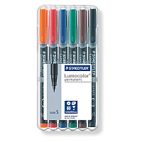 Набор маркеров перманентных STAEDTLER Lumocolor 313 WP6, S, 6 цветов, 0.4мм