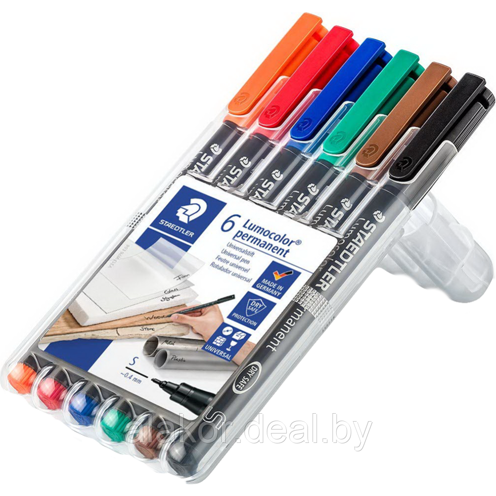 Набор маркеров перманентных STAEDTLER Lumocolor 314 WP6, B, 6 цветов, 1-2.5мм - фото 2 - id-p201471443